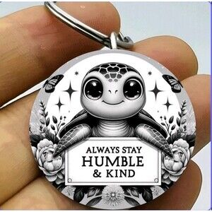 Always Stay Humble Be Kind Turtle Flower Art Inspiration Stainless Keychain